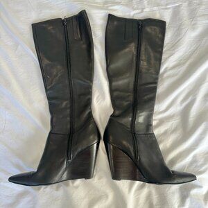 Nine West Varin Wedge Heel Women’s High Boots Leather Knee Black Size 10.5 M